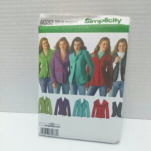Misses Jackets and Vest Sewing Pattern 16-24 Simplicity 4032
